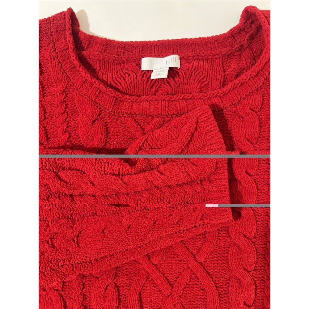 J Jill Chenille Red Cable Knit Sweater Size Xl Women's Cottagecore
